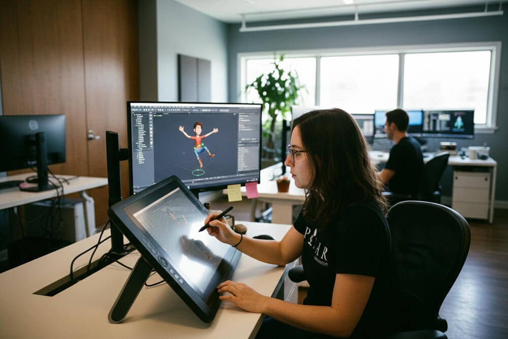 concentrated 3d animator from Pixar