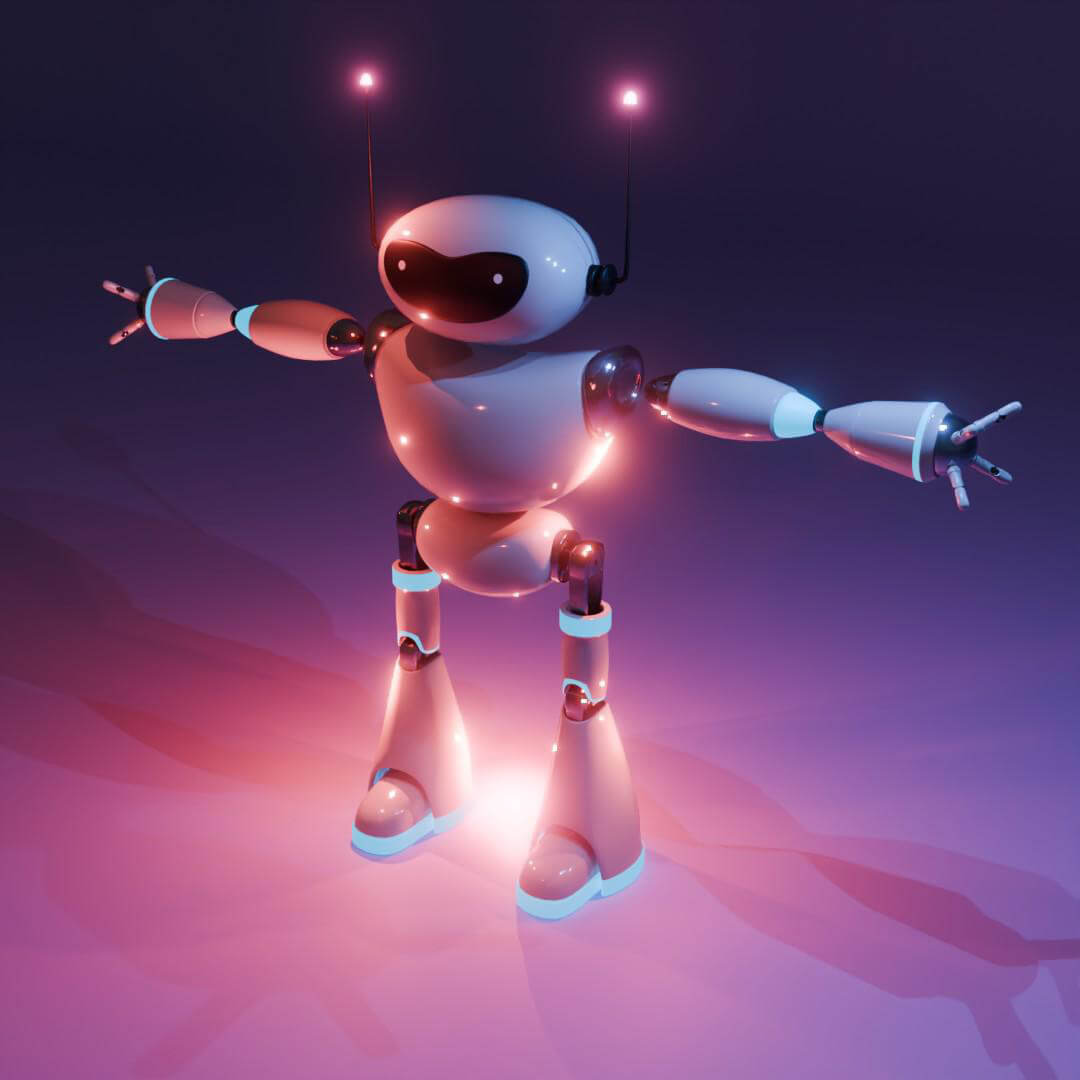 Rendered white robot in Blender